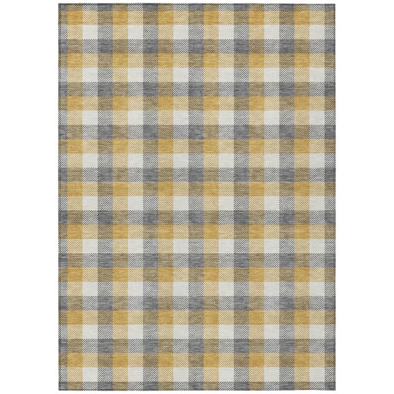 Machine Washable Indoor/ Outdoor Plaid Chantille Rug