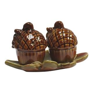 Acorns Ceramic Salt and Pepper Shaker Set with Tray main image 0