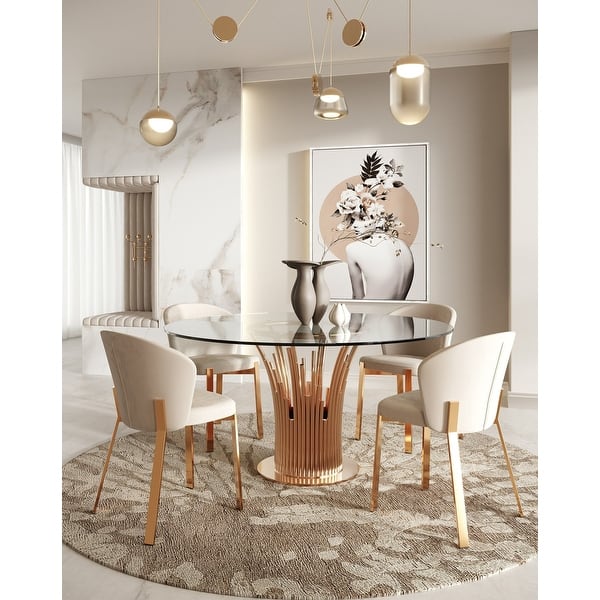 Modrest Nadia Modern Beige Velvet Rosegold Dining Chair (Set of