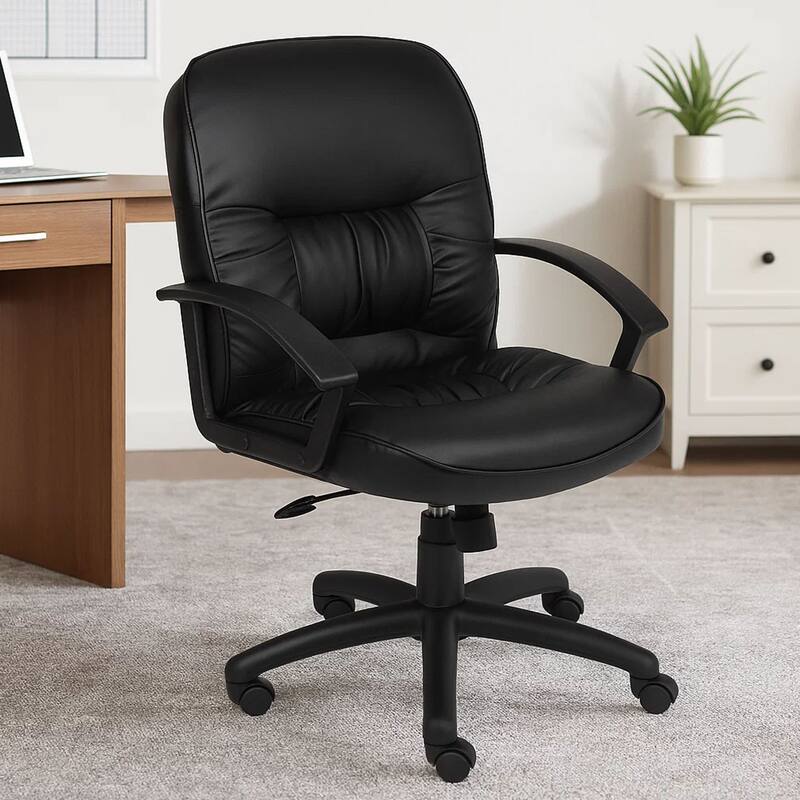 Mala Mid Back Office Chair, Black Faux Leather, Rolling Base, Tilt Lock