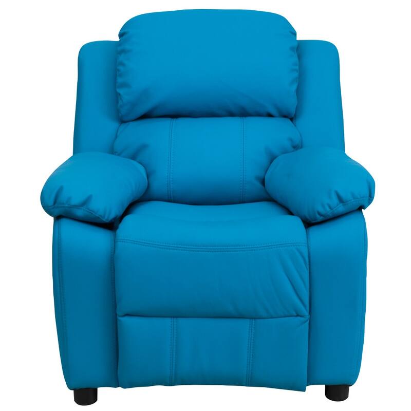 Deluxe Padded Contemporary Kids Recliner with Storage Arms