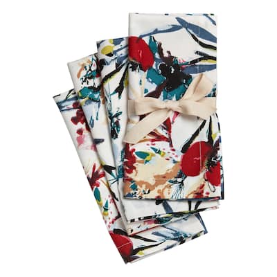 Botanical Napkin Set of 4 - Fall Harvest Multicolor Cotton Kitchen Cloth Napkins, Machine Washable, 20" x 20" - 20 x 20
