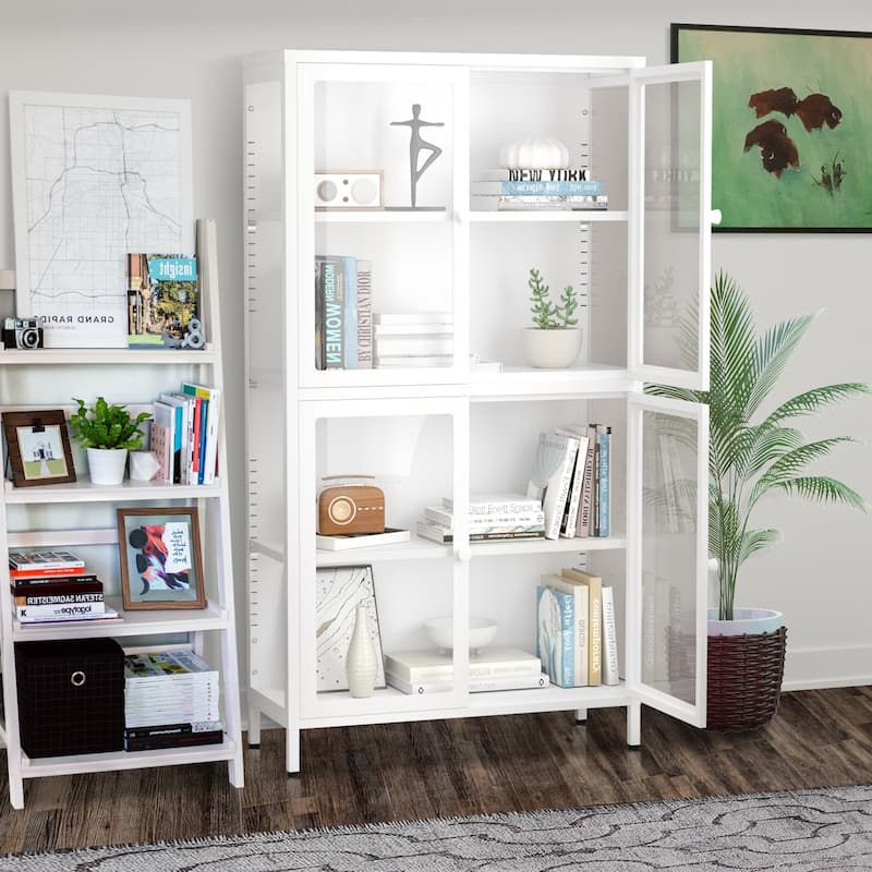 Four Glass Door Storage Cabinet with Adjustable Shelves