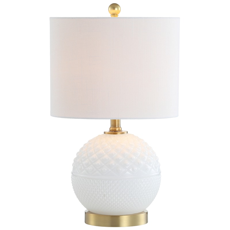Krister 20.5" Glass/Metal LED Table Lamp, White/Brass Gold by JONATHAN Y