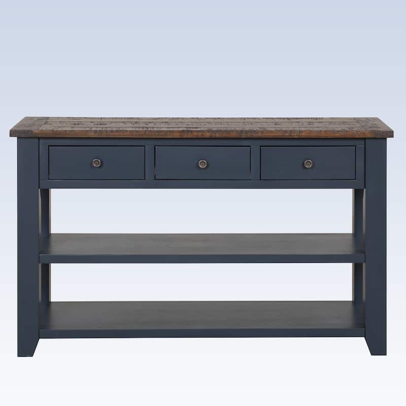Modern Solid Pine Wood Top Console Table with Drawers and Shelves
