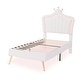 preview thumbnail 17 of 16, Twin Size Upholstered Bed Frame with LED Lights, Modern Upholstered Princess Bed with Crown Headboard, White+Pink