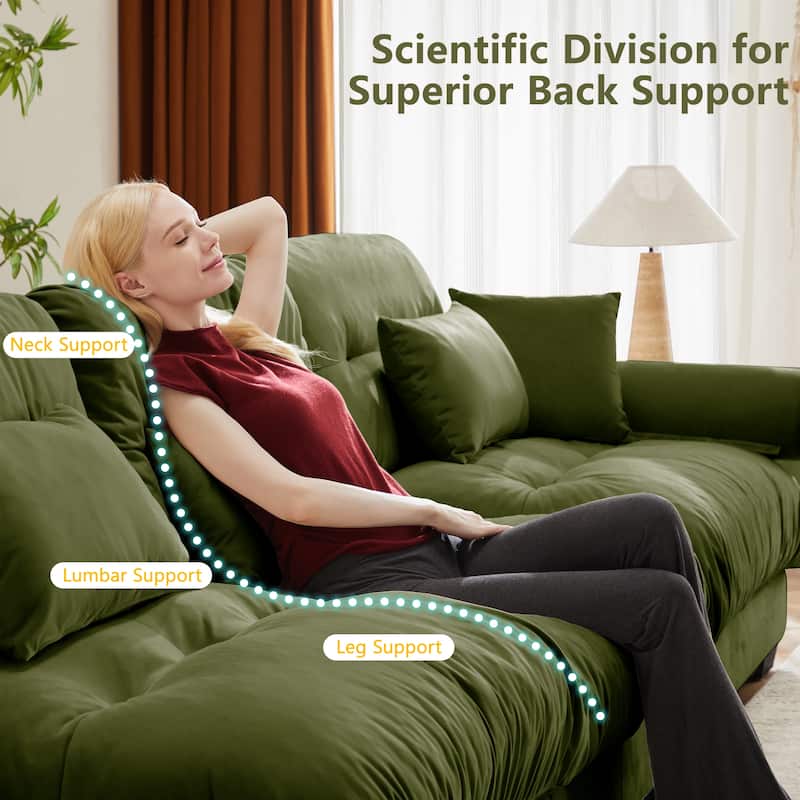 U-Shaped Velvet Sectional Sofa Set with Ottoman, 130" 3-Seater Modular Sofa withRound Armrests, Modern Upholstered Couch