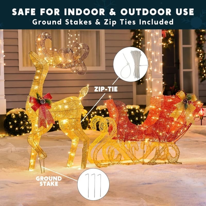 Lighted Reindeer and Sleigh Christmas Decoration