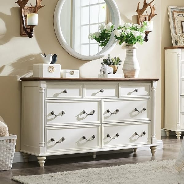 Farmhouse 7 Drawers Dresser Chests, Rustic Wood Chest of Drawers - On Sale  - Bed Bath & Beyond - 40559394