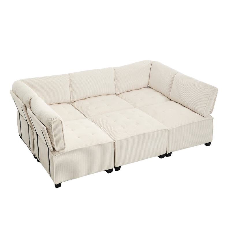 121.26" Corduroy Modular Sectional Sofa 6- Seat U Shaped Couch with Reversible Chaise and Ottoman
