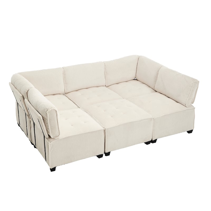 Ergonomic Lounge Modular Couch Corduroy Sectional Sofa with Deep Seat Ottoman Chaise and High-Rebound Thick Cushions