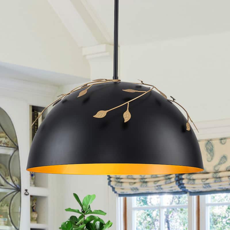 8-Light Matte Black Dome Pendant Light with Gold Interior for Kitchen - Dia.19.69-in - Dia.19.69-in