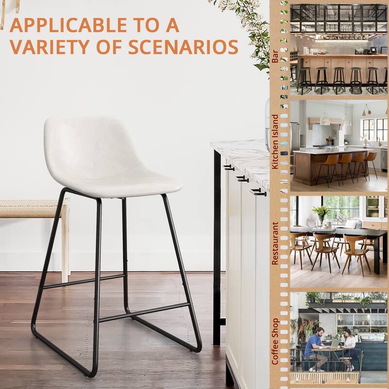 Modern 24.in Counter Height Bar Stool with PU Leather and Metal Frame Barstools for Kitchen Island