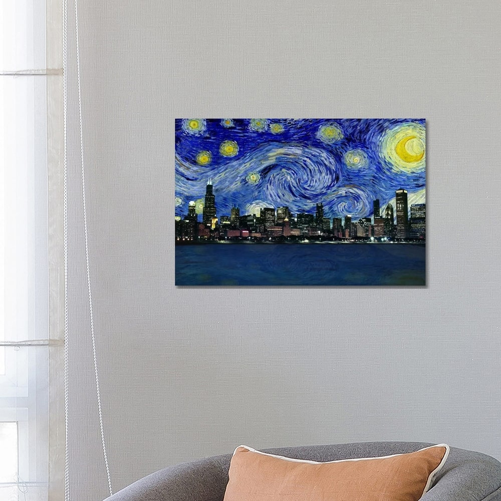 iCanvas "Chicago, Illinois Starry Night Skyline" by 5by5collective Canvas Print