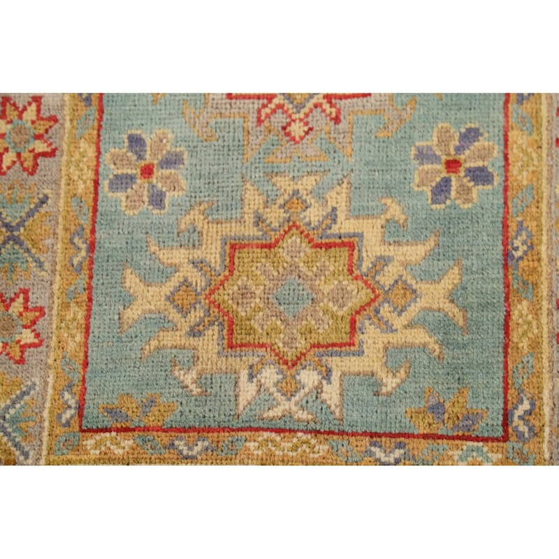 Light Blue Kazak Accent Rug Hand-Knotted Geometric Wool Carpet - 2'1"x 2'10"