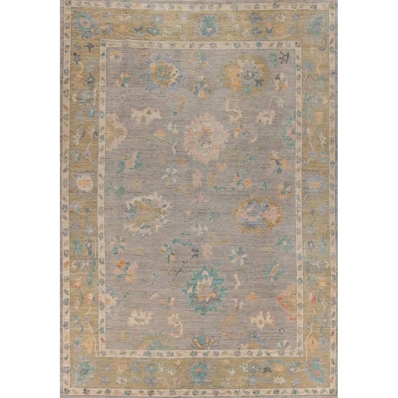 Hand Knotted Oriental 100% Wool Carpet Transitional All-Over Greys & Charcoal Oushak Area Rug - 11' 11'' X 9' 2''