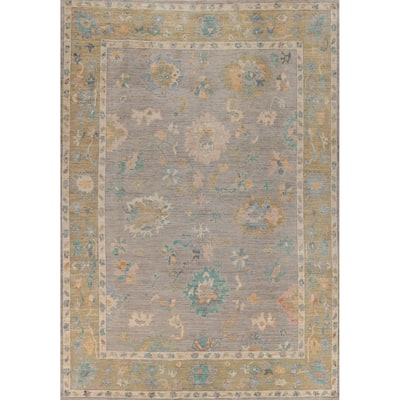 Hand Knotted Oriental 100% Wool Carpet Transitional All-Over Greys & Charcoal Oushak Area Rug - 11' 11'' X 9' 2''