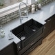 preview thumbnail 1 of 19, Karran 33" Double Bowl Panel Front Farmhouse Fireclay Kitchen Sink with Reversible Apron Front