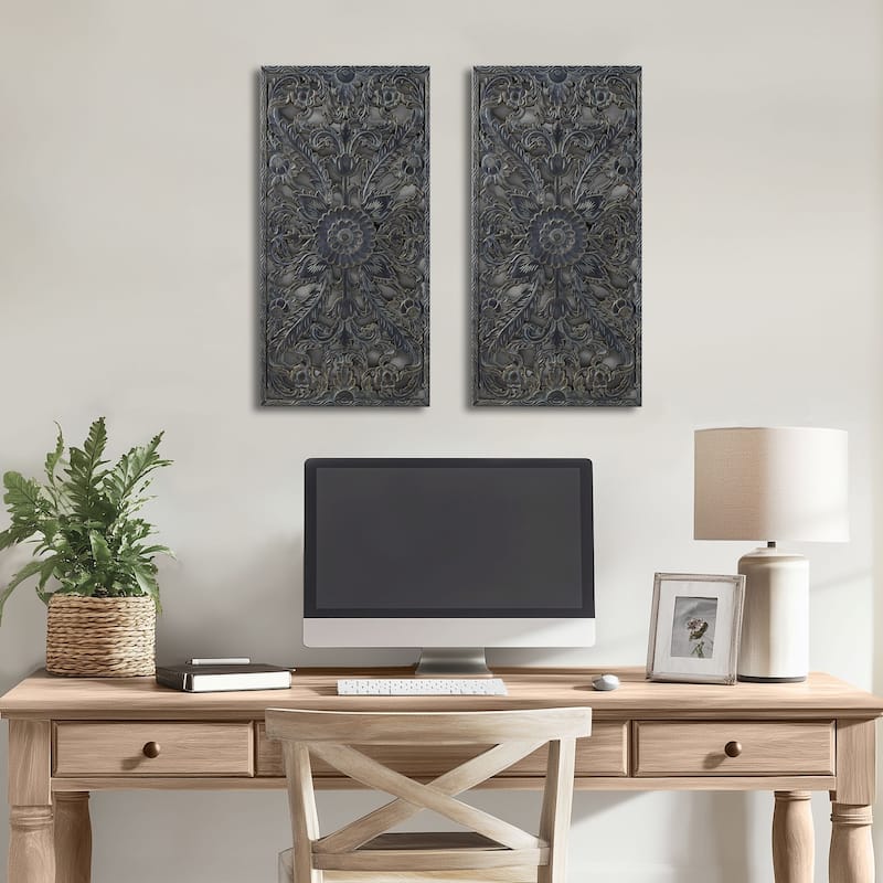 Madison Park Botanical Distressed Carved Wood Wall Decor (Set of 2)