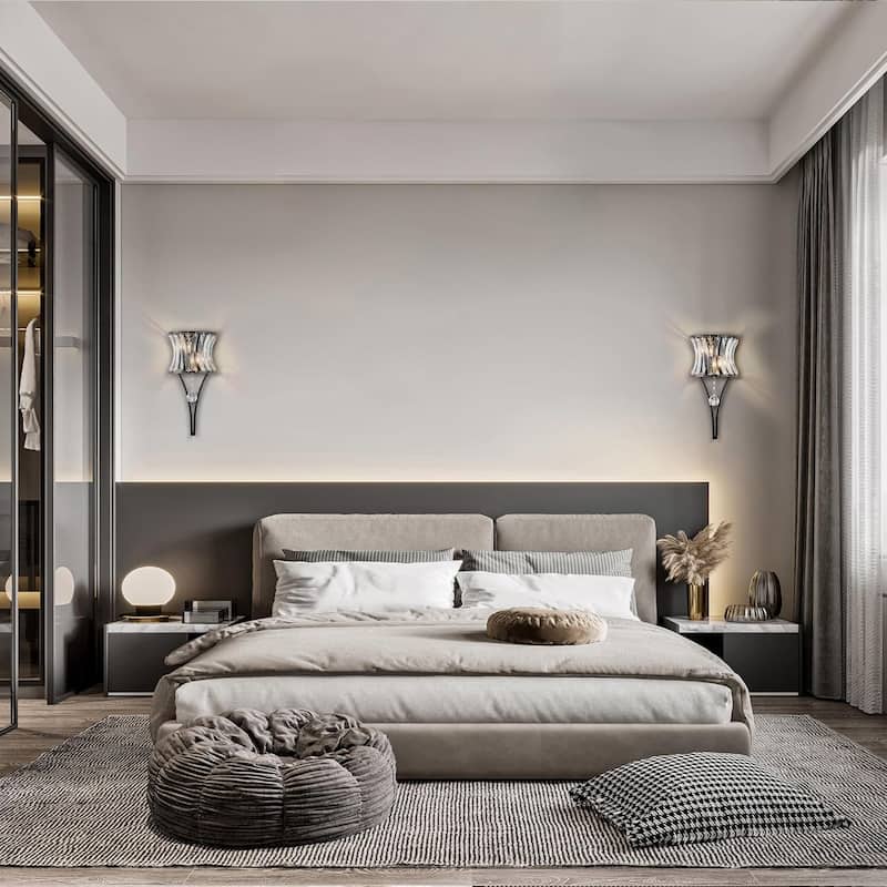 2 Light mount light black wall light metal, crystal bedroom light