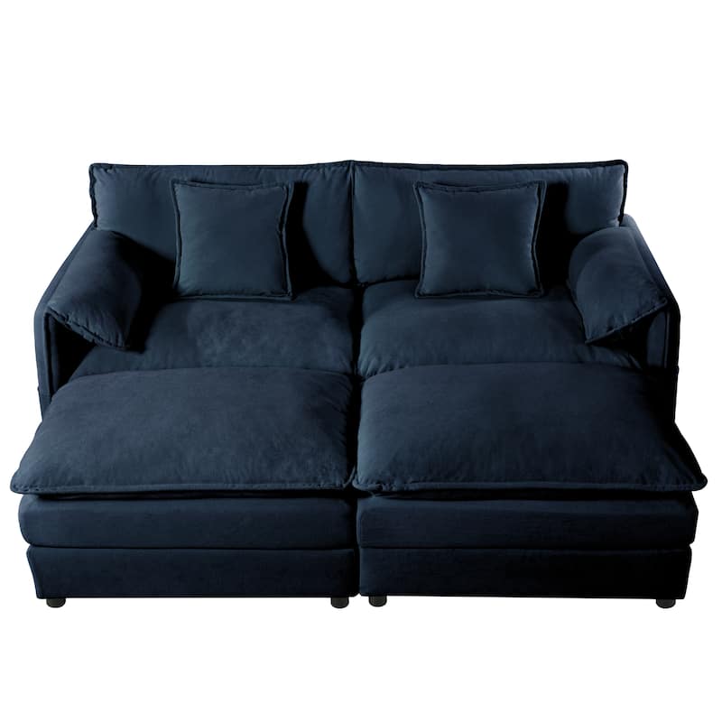 75.59" Chenille Upholstered 2-Seater Sleeper Modular Sectional Sofa with Double-Layer Cushions, DIY Combination