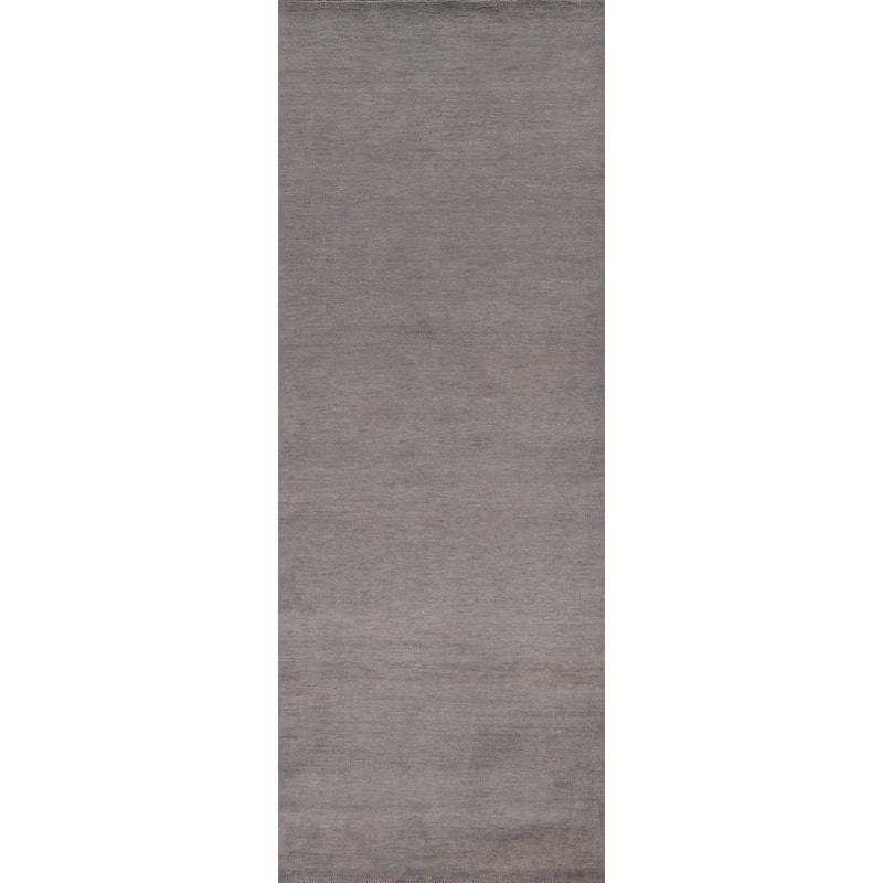 Hand Knotted Oriental 100% Wool Carpet Modern Solid Greys & Charcoal Gabbeh Runner Rug - 10' 0'' X 3' 1''
