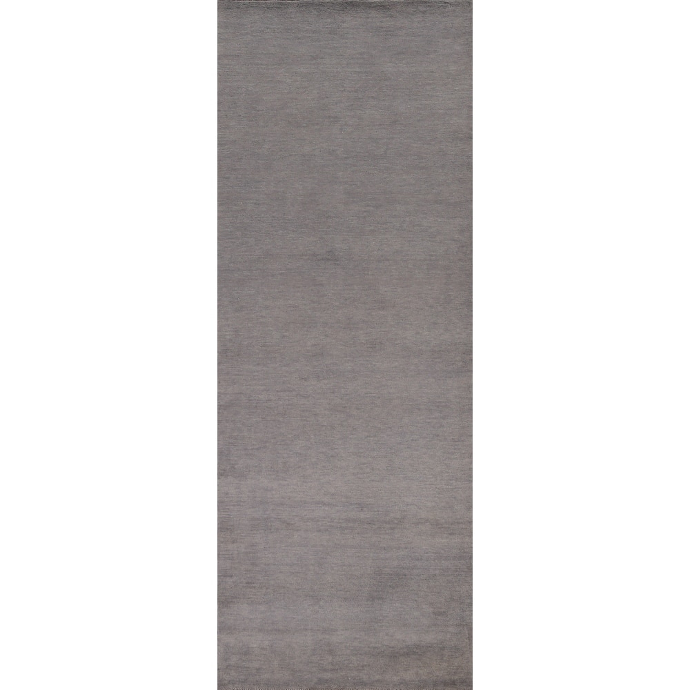 Hand Knotted Oriental 100% Wool Carpet Modern Solid Greys & Charcoal Gabbeh Runner Rug - 10' 0'' X 3' 1''