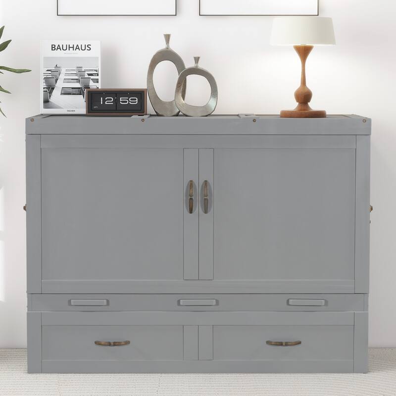 Space-Saving Design Murphy Bed with USB Ports, Large Drawers and Metal Handles