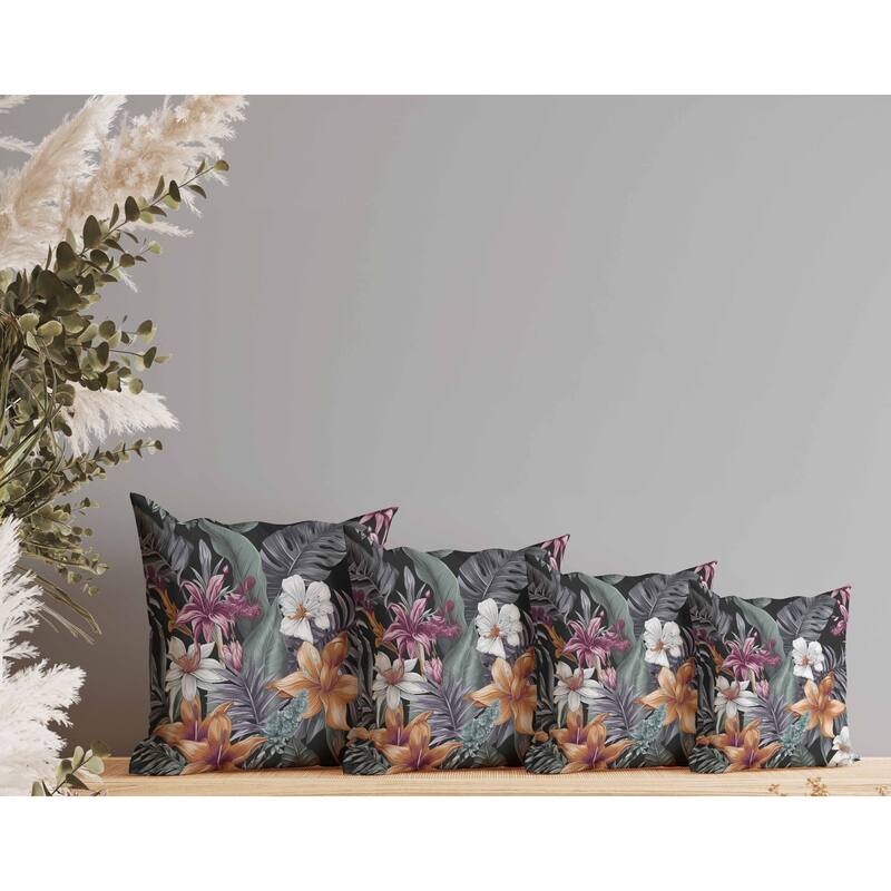Rainforest Reverie Faux Suede Reversible Throw Pillow Black and Multi