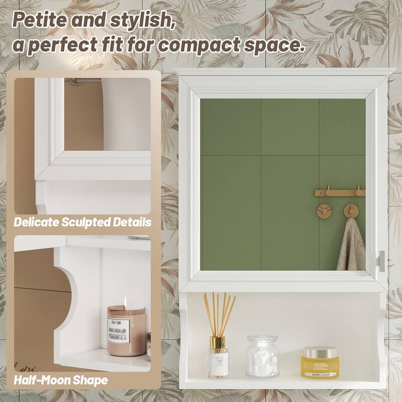20"Wall Mounted Bathroom Storage Cabinet with Mirror, Wall Mounted Home Storage with Door, Mirrored Wall Medicine Cabinet
