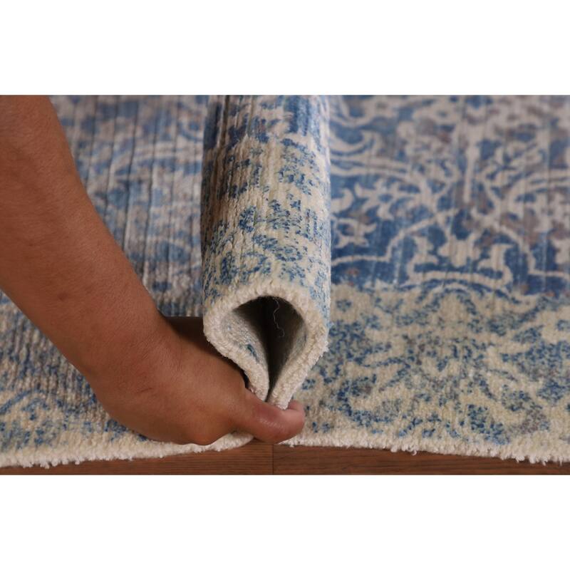 Blue Abstract Modern Accent Rug Handmade Wool Carpet - 2'8"x 5'0"