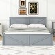 preview thumbnail 3 of 11, King Wooden Platform Bed with Headboard and Four Pull-Out Storage Drawers, Sturdy Frame with Slats and Center Support Legs