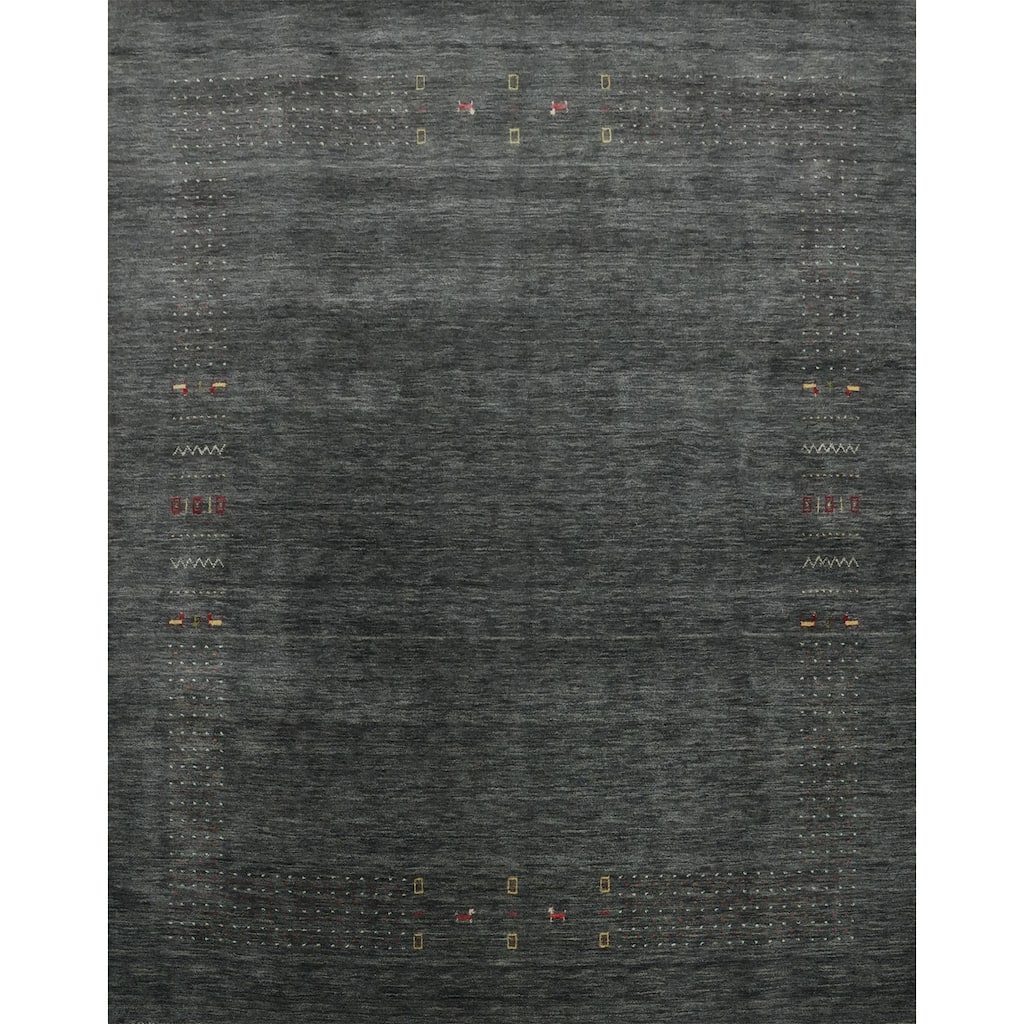 Hand Knotted Oriental 100% Wool Carpet Tribal Animal Pictorial Greys & Charcoal Gabbeh Area Rug - 9' 8'' X 10' 0''
