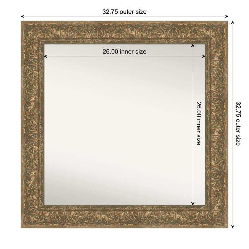 Luxe Non-Beveled Framed Bathroom Vanity Wall Mirror - 33 x 33 in - Luxe Bronze Gold