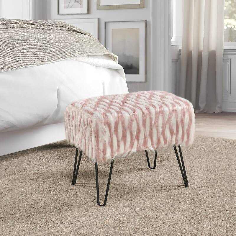 Feathery Fauxfur Ottoman - 19" x 13" x 17" H - Pink