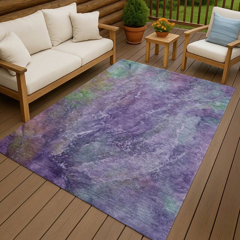 Machine Washable Indoor/ Outdoor Abstract Watercolor Chantille Rug