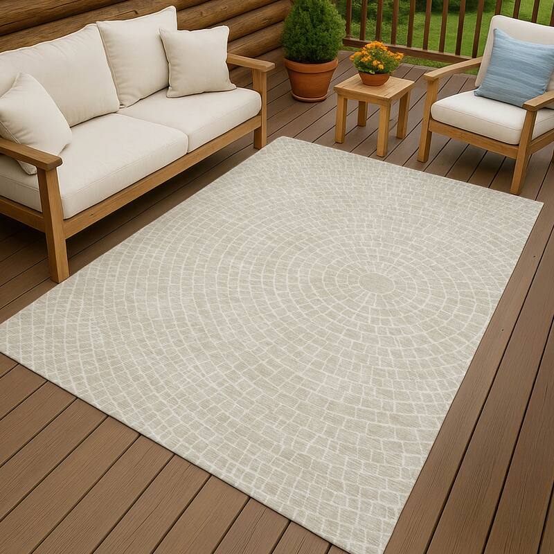 Machine Washable Indoor/ Outdoor Modern Gravity Chantille Rug - Beige - 9' x 12'