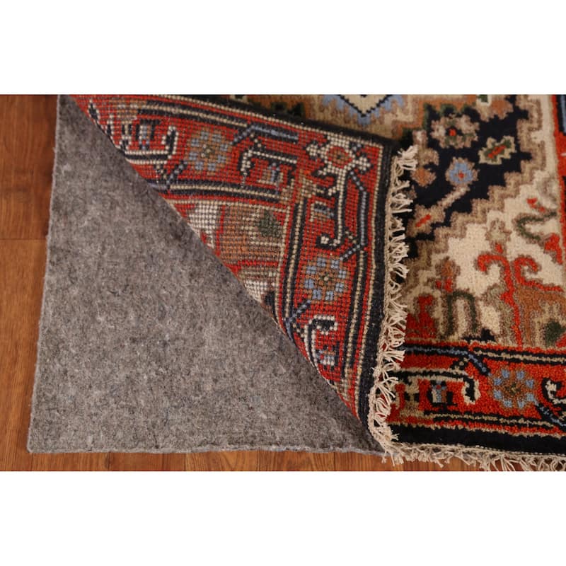 Dark Navy Blue Heriz Serapi Indian Runner Rug Hand-Knotted Wool Carpet - 2'6" x 9'11"