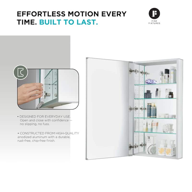 Bathroom Medicine Cabinet, Aluminum, Recessed/Surface Mount, Right/Left Hinged, Mirrored Interior