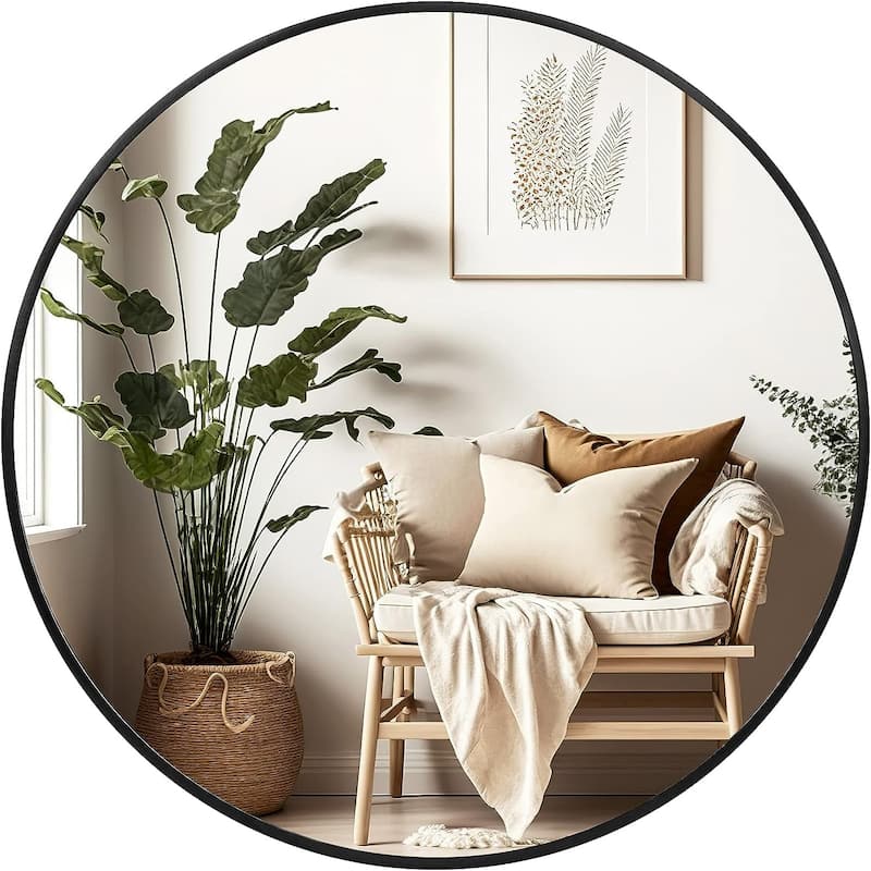36 Inch Black Metal Framed Round Bathrrom Mirror for Wall.(W2203134079)