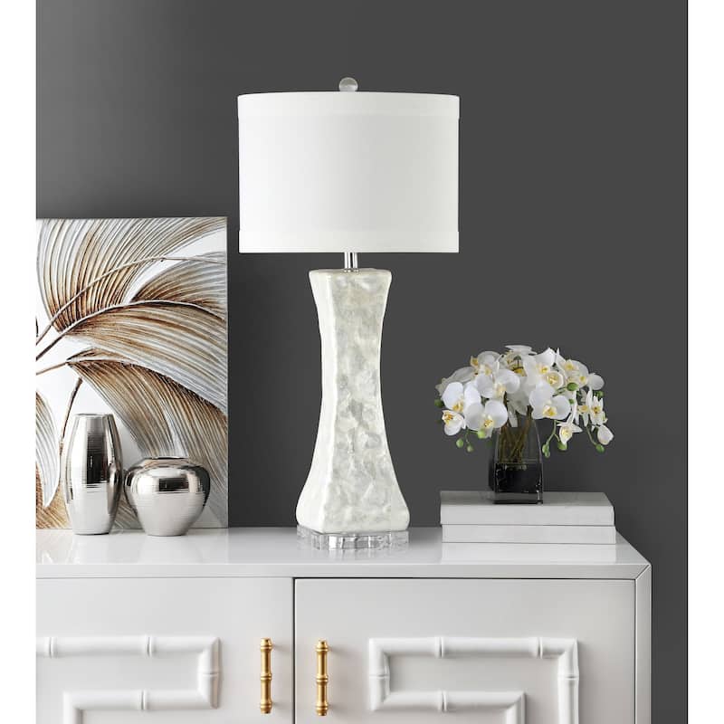 SAFAVIEH Lighting 30.5-inch White Shelley Concave Table Lamp (Set of 2).