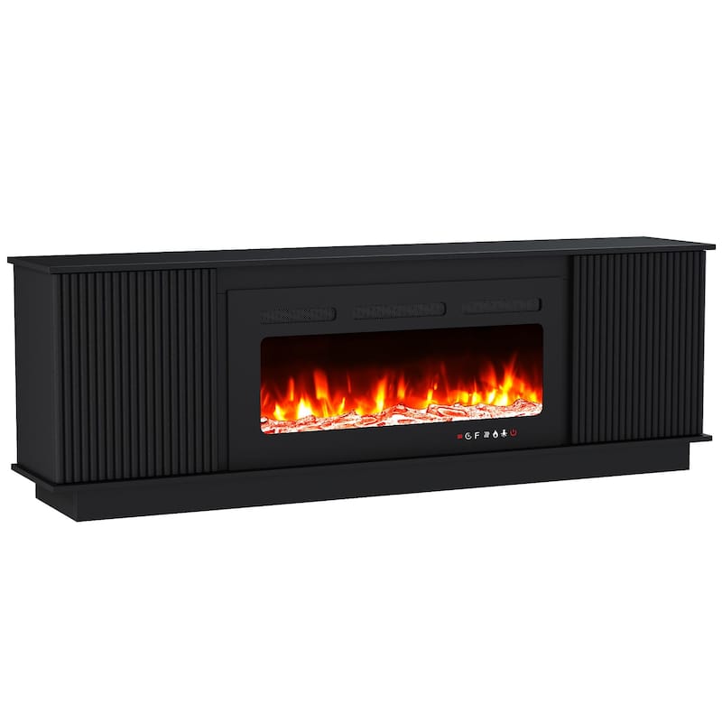 EROMMY 70" Fireplace TV Stand with 36" Electric Fireplace, Fluted Media Console for TVs up to 80", Black