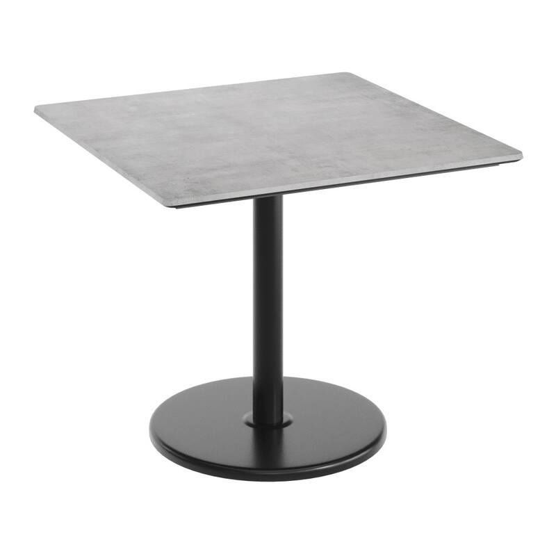 Commercial HPL Tabletop with Table Height Round Base - 36"W x 36"D x 29.5"H - Gray Faux Concrete/Black Base