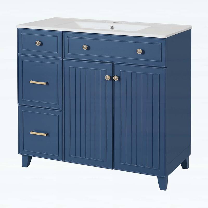 Stylish and Functional Bathroom Vanity with Ceramic Sink,Soft Close Doors,and Double-Layer Drawers for Modern Storage