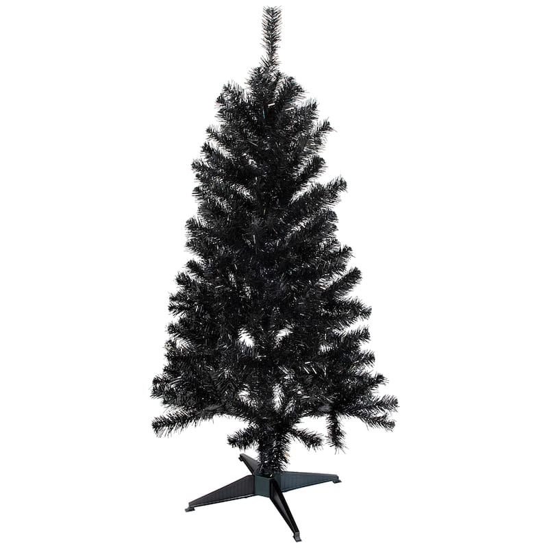 Holographic Black Slim Artificial Tinsel Halloween Tree - 4' - Black - Unlit - 4 Foot