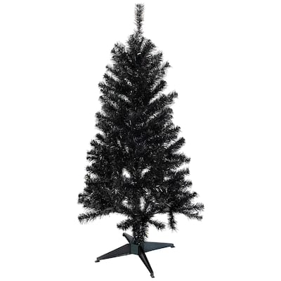 Holographic Black Slim Artificial Tinsel Halloween Tree - 4' - Black - Unlit - 4 Foot