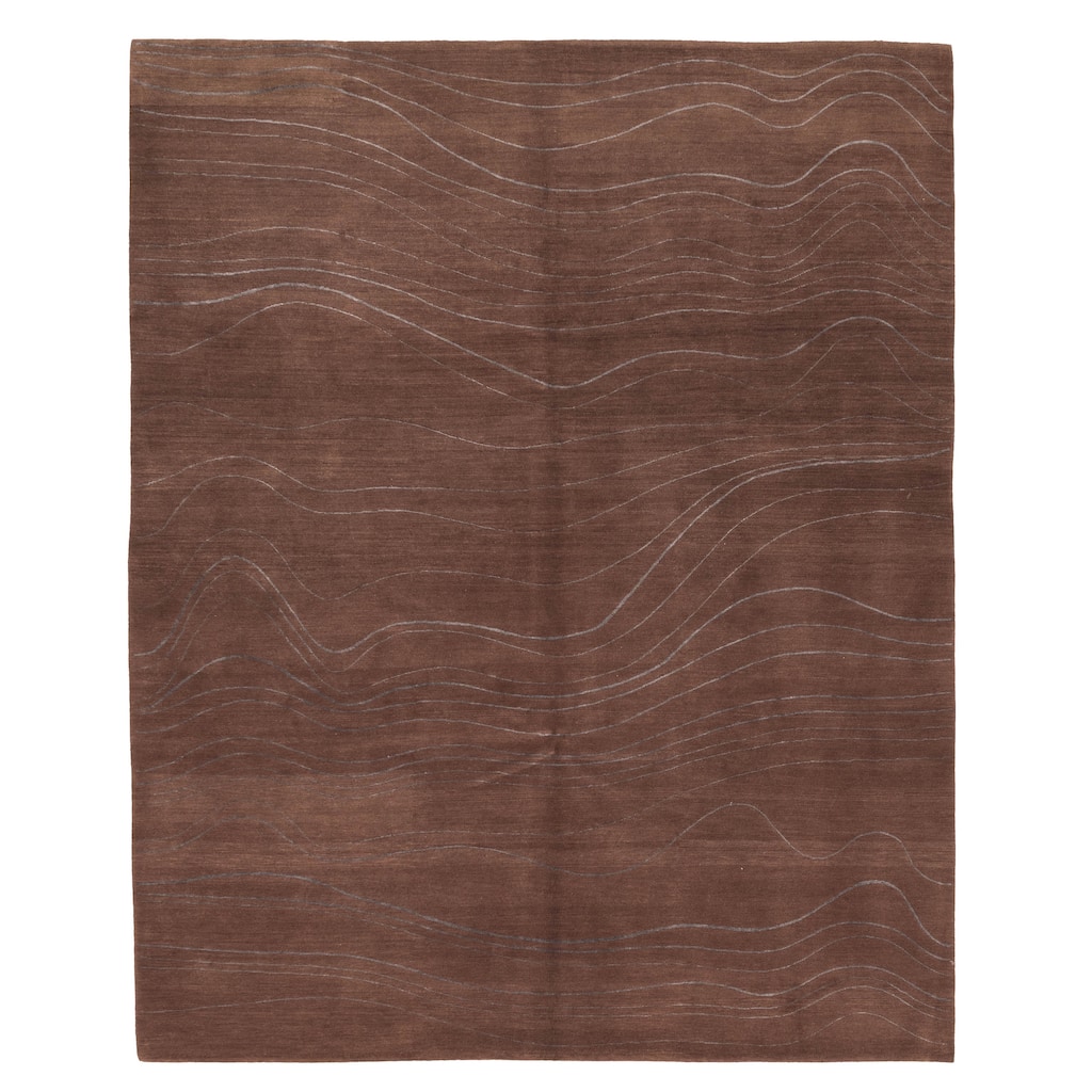 ECARPETGALLERY Hand-knotted Opulence Dark Brown Silk, Wool Rug - 8'1 x 10'0