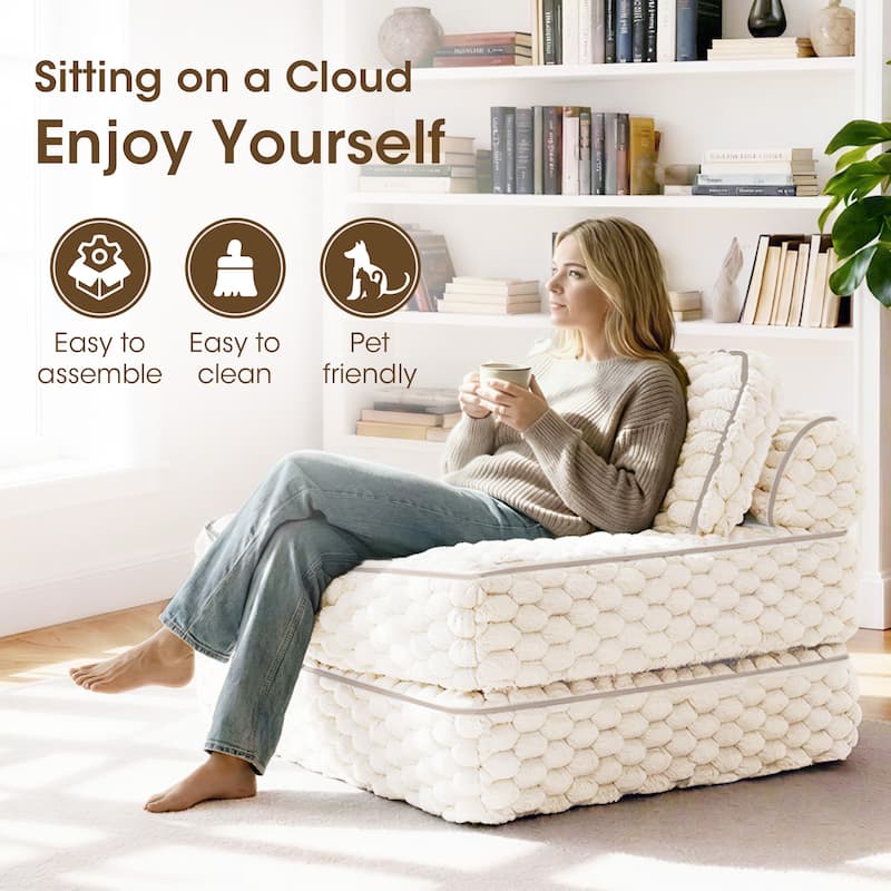 3-in-1 Convertible Sofa Bed Soft Fuzzy Fabric