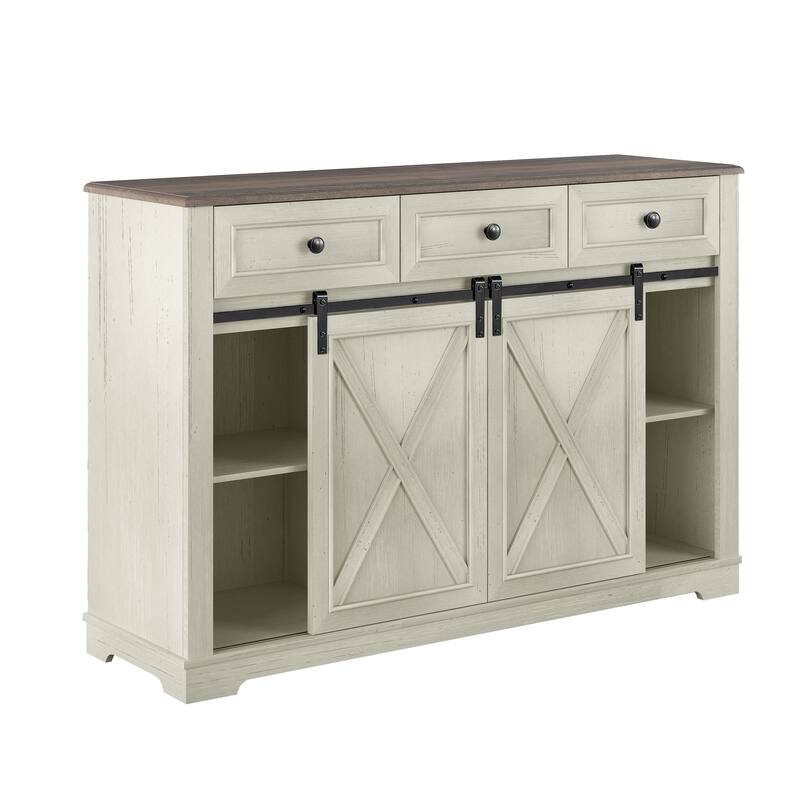 54" Farm Style Wood Buffet Bar Cabinet w/Wine & Glass Rack