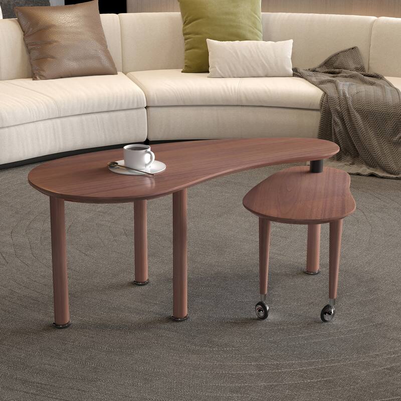 GDFStudio - Eulalia 360 Degree Rotating Nesting Coffee Table Set with Solid Rubberwood Legs